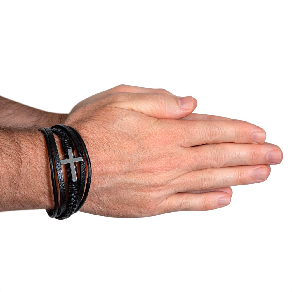 Don't Let The Hard Days Win | Men's Cross Leather Bracelet