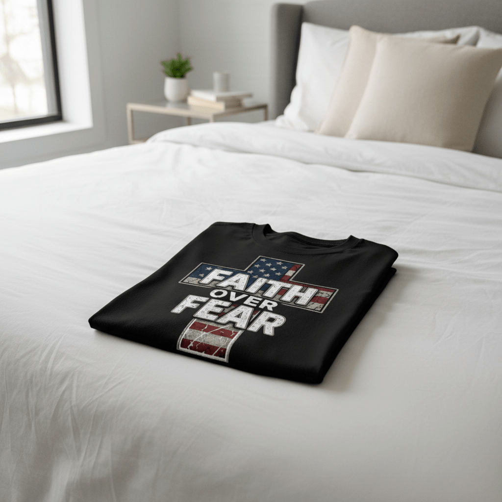 Faith Over Fear Patriotic Cross T-Shirt faith - based apparel - Held & Anchored