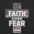 Cross-shaped design with 'Faith Over Fear' text on a black background