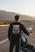 God First Freedom Always Ride Hard Sweatshirt – Christian Biker Crewneck faith - based apparel - Held & Anchored