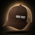 God First Trucker Hat – Christian Embroidered Cap | Faith & Freedom Hat faith - based apparel - Held & Anchored