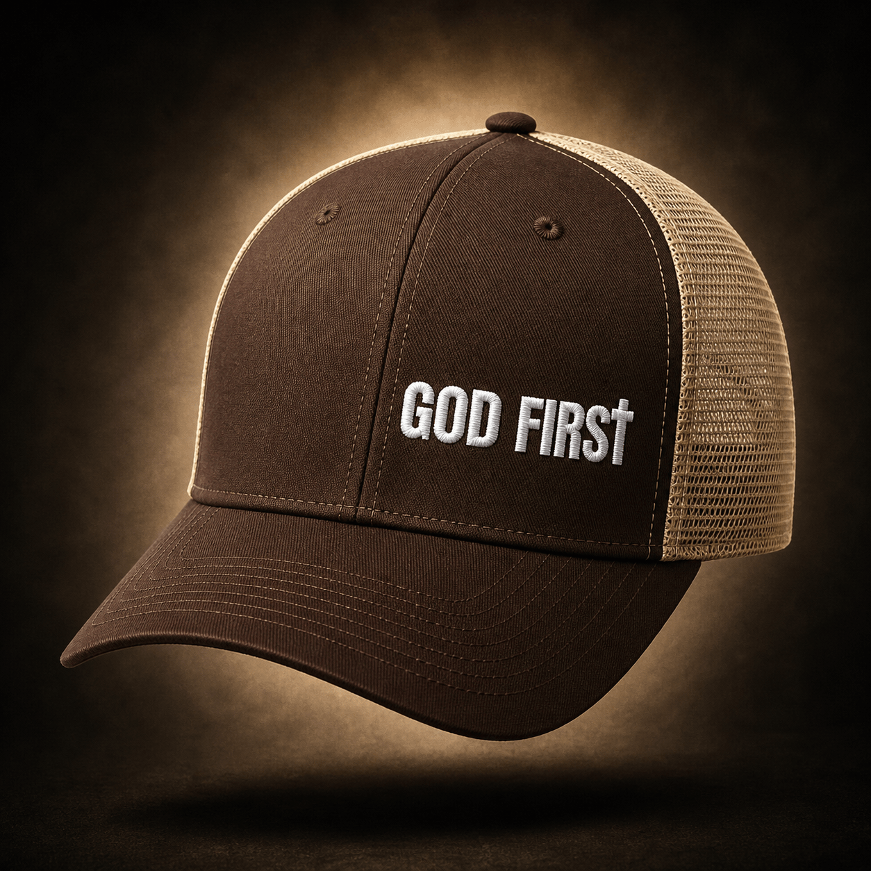 God First Trucker Hat – Christian Embroidered Cap | Faith & Freedom Hat faith - based apparel - Held & Anchored