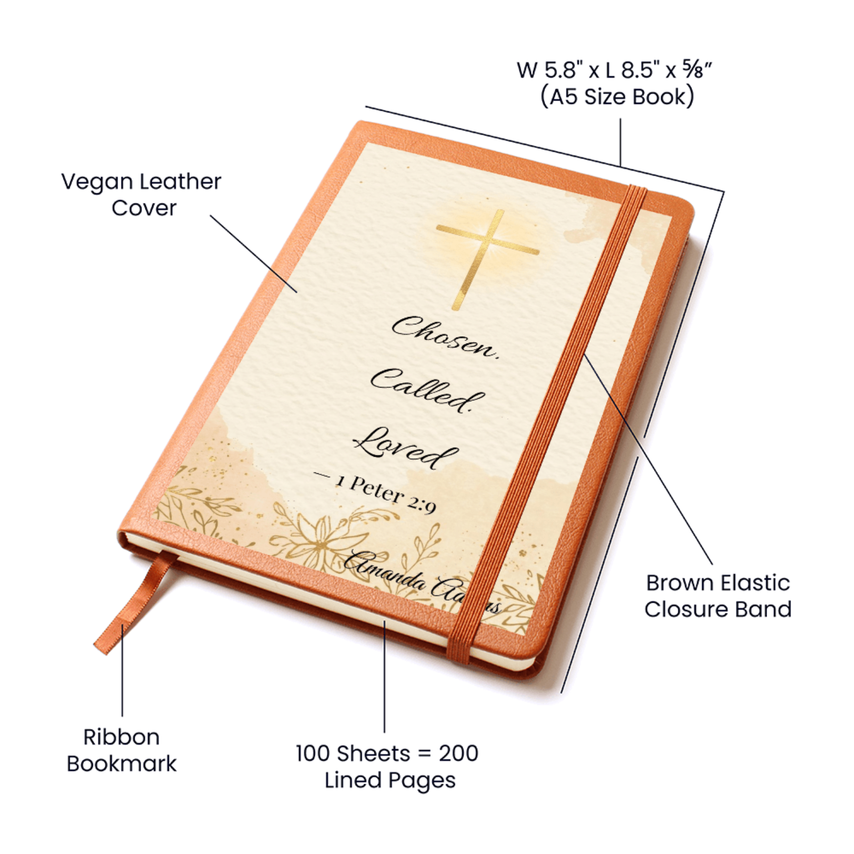 Personalized - Chosen Loved Called Personalized Journal – 1 Peter 2:9 faith - based apparel - Held & Anchored