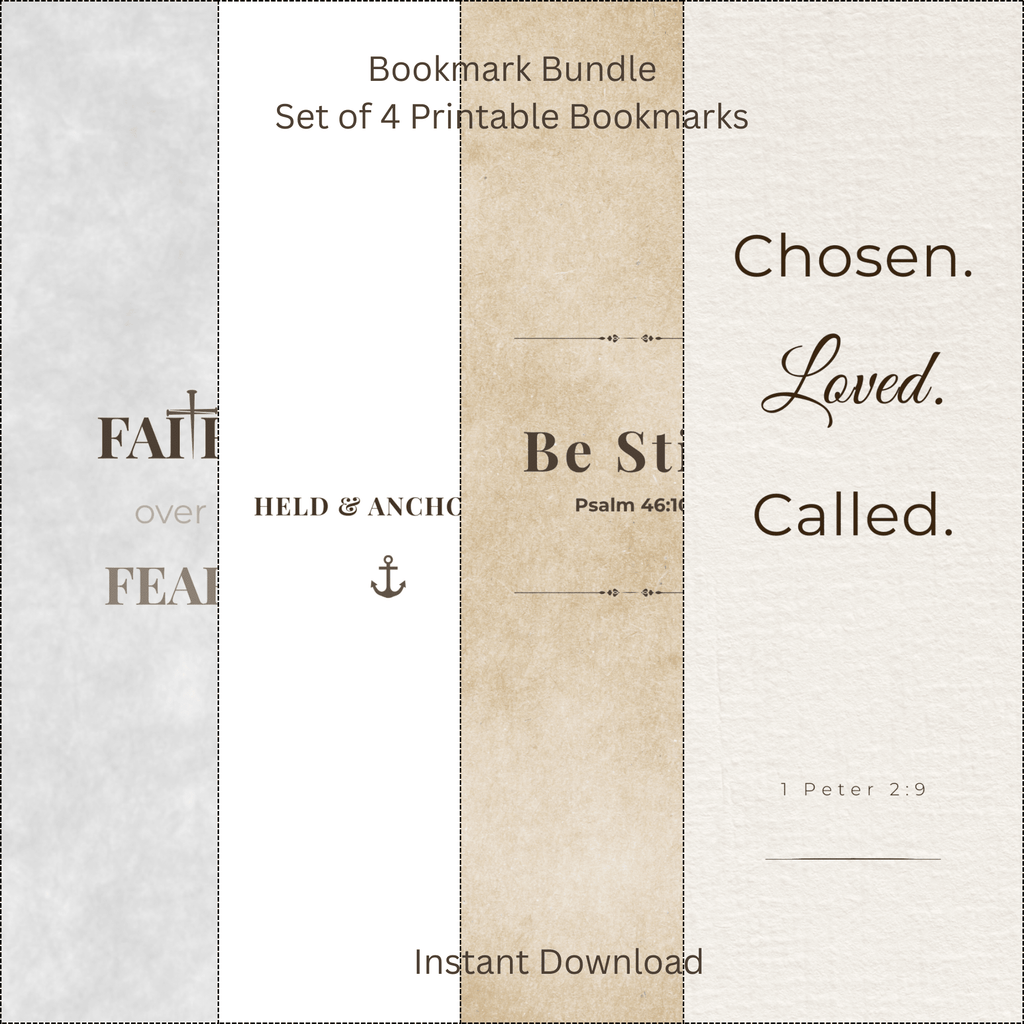Printable Bookmark Bundle – Set of 4 Inspirational Bookmarks | Instant Download faith - based apparel - Held & Anchored