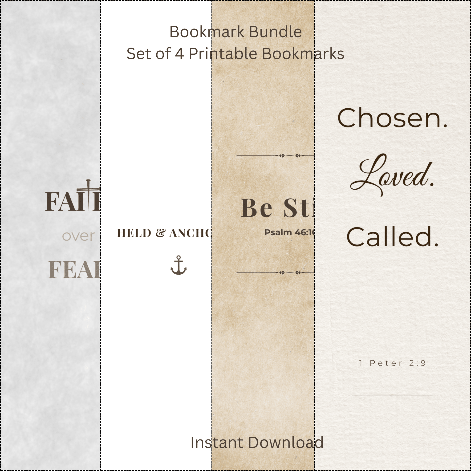 Printable Bookmark Bundle – Set of 4 Inspirational Bookmarks | Instant Download faith - based apparel - Held & Anchored