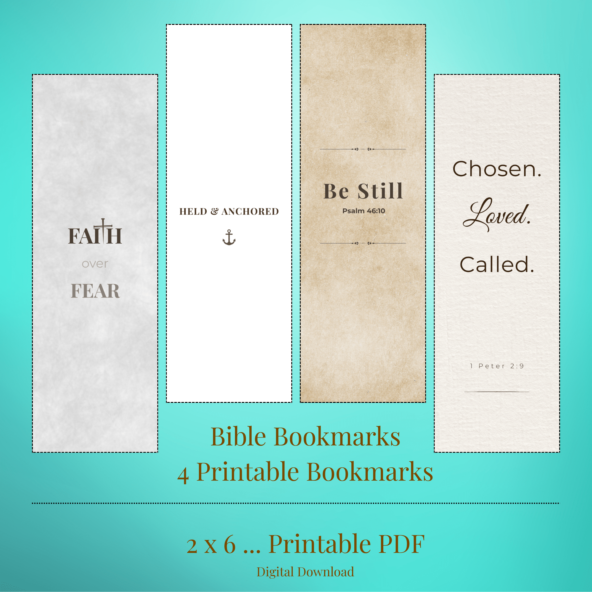 Printable Bookmark Bundle – Set of 4 Inspirational Bookmarks | Instant Download faith - based apparel - Held & Anchored
