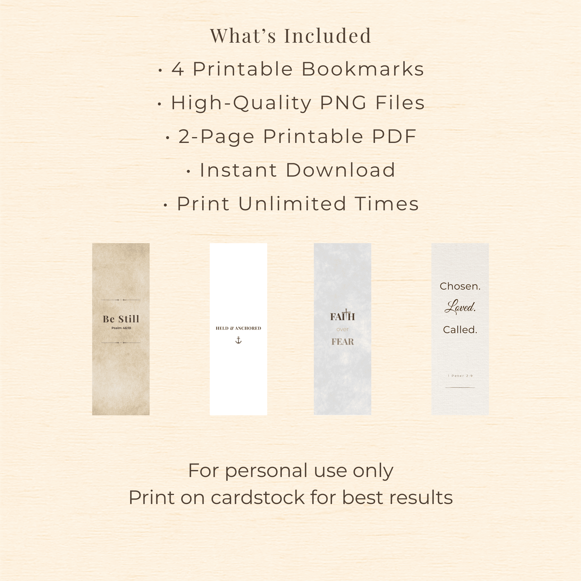 Printable Bookmark Bundle – Set of 4 Inspirational Bookmarks | Instant Download faith - based apparel - Held & Anchored