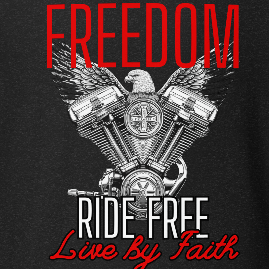 Ride Free. Live By Faith. Motorcycle Tee faith - based apparel - Held & Anchored