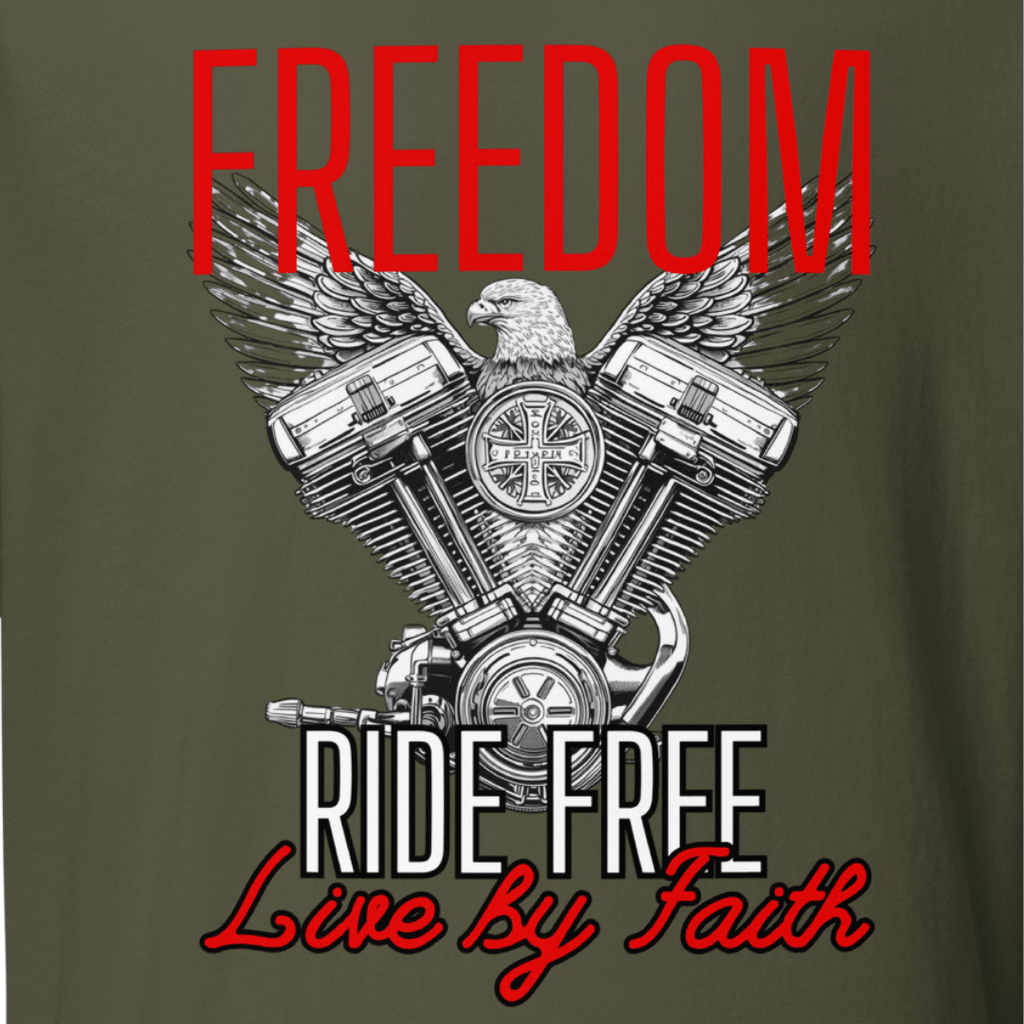 Ride Free. Live By Faith. Motorcycle Tee faith - based apparel - Held & Anchored