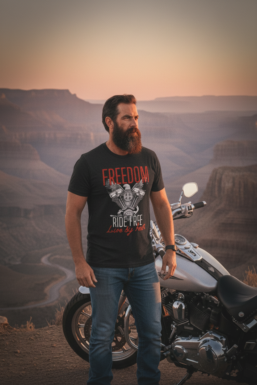 Ride Free. Live By Faith. Motorcycle Tee faith - based apparel - Held & Anchored