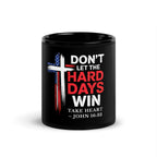 Take Heart coffee mug white glossy 11oz front view showing John 16:33 faith design by Held & Anchored