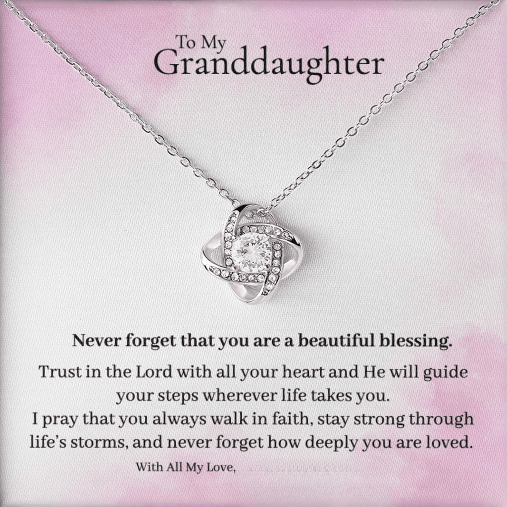 To My Granddaughter – Inspirational Love Knot Necklace faith - based apparel - Held & Anchored