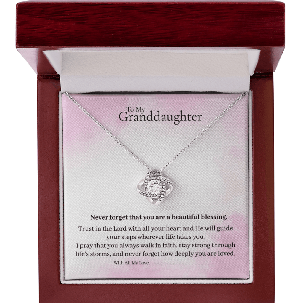 To My Granddaughter – Inspirational Love Knot Necklace faith - based apparel - Held & Anchored