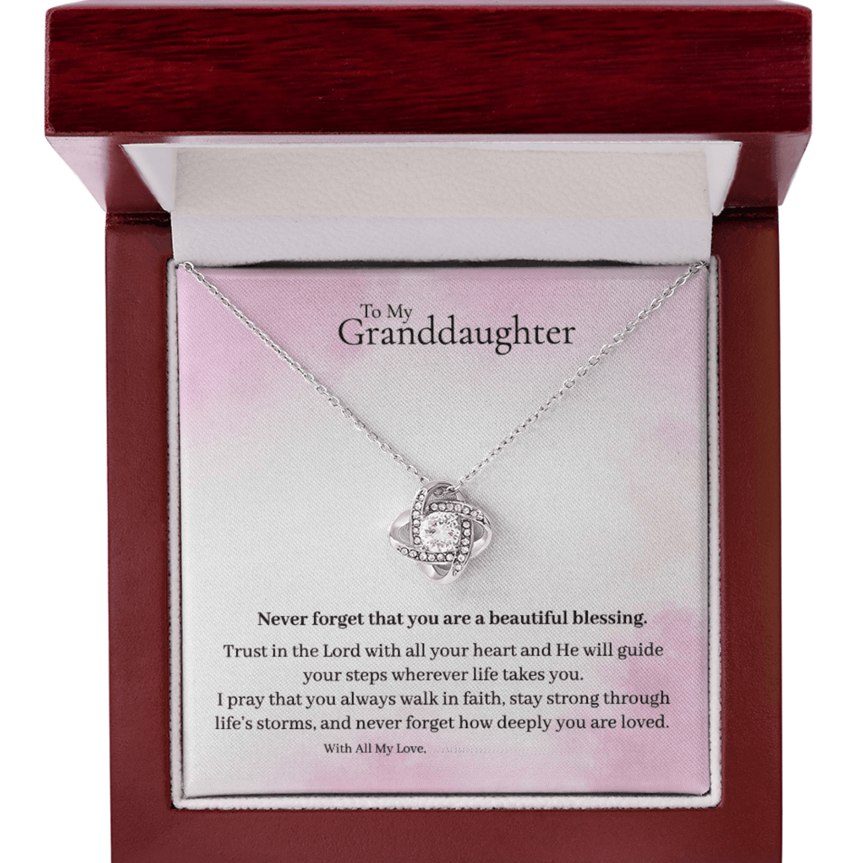 To My Granddaughter – Inspirational Love Knot Necklace faith - based apparel - Held & Anchored