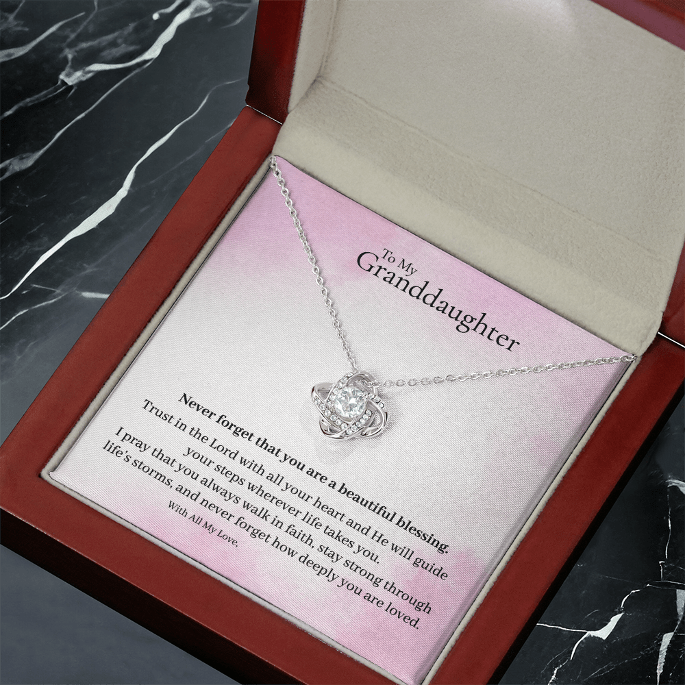 To My Granddaughter – Inspirational Love Knot Necklace (V2) faith - based apparel - Held & Anchored