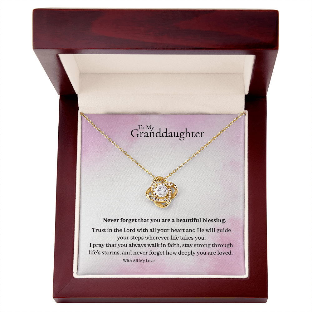 To My Granddaughter – Inspirational Love Knot Necklace (V2) faith - based apparel - Held & Anchored
