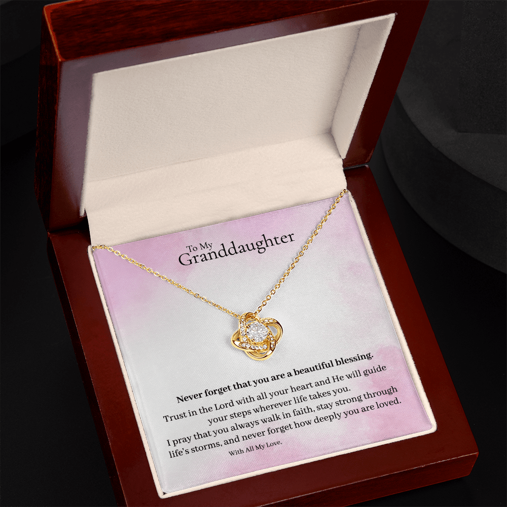 To My Granddaughter – Inspirational Love Knot Necklace (V2) faith - based apparel - Held & Anchored