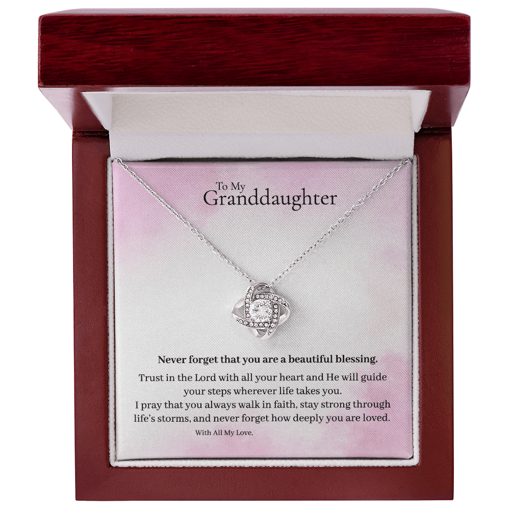 To My Granddaughter – Inspirational Love Knot Necklace (V2) faith - based apparel - Held & Anchored