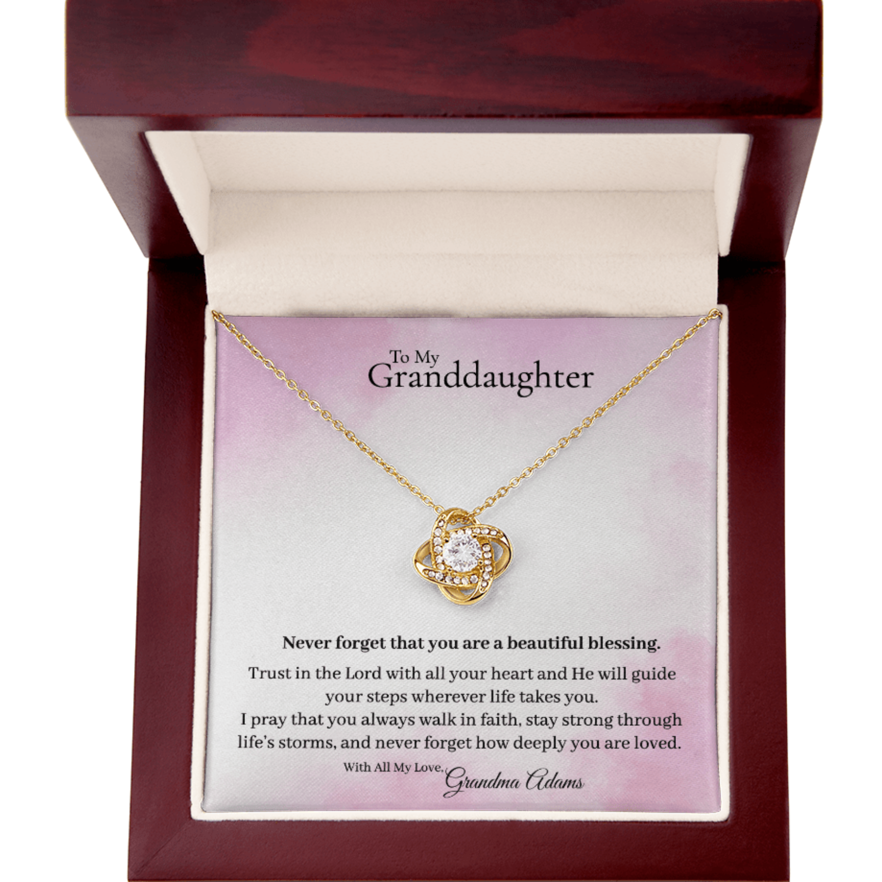 To My Granddaughter Necklace – Inspirational Love Knot Necklace faith - based apparel - Held & Anchored