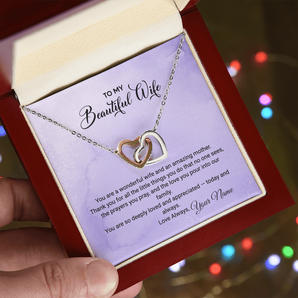 To My Wife / Amazing Mother - Interlocking Heart Necklace faith - based apparel - Held & Anchored