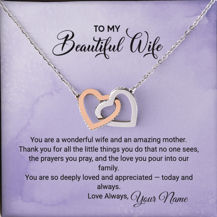 To My Wife / Amazing Mother - Interlocking Heart Necklace faith - based apparel - Held & Anchored