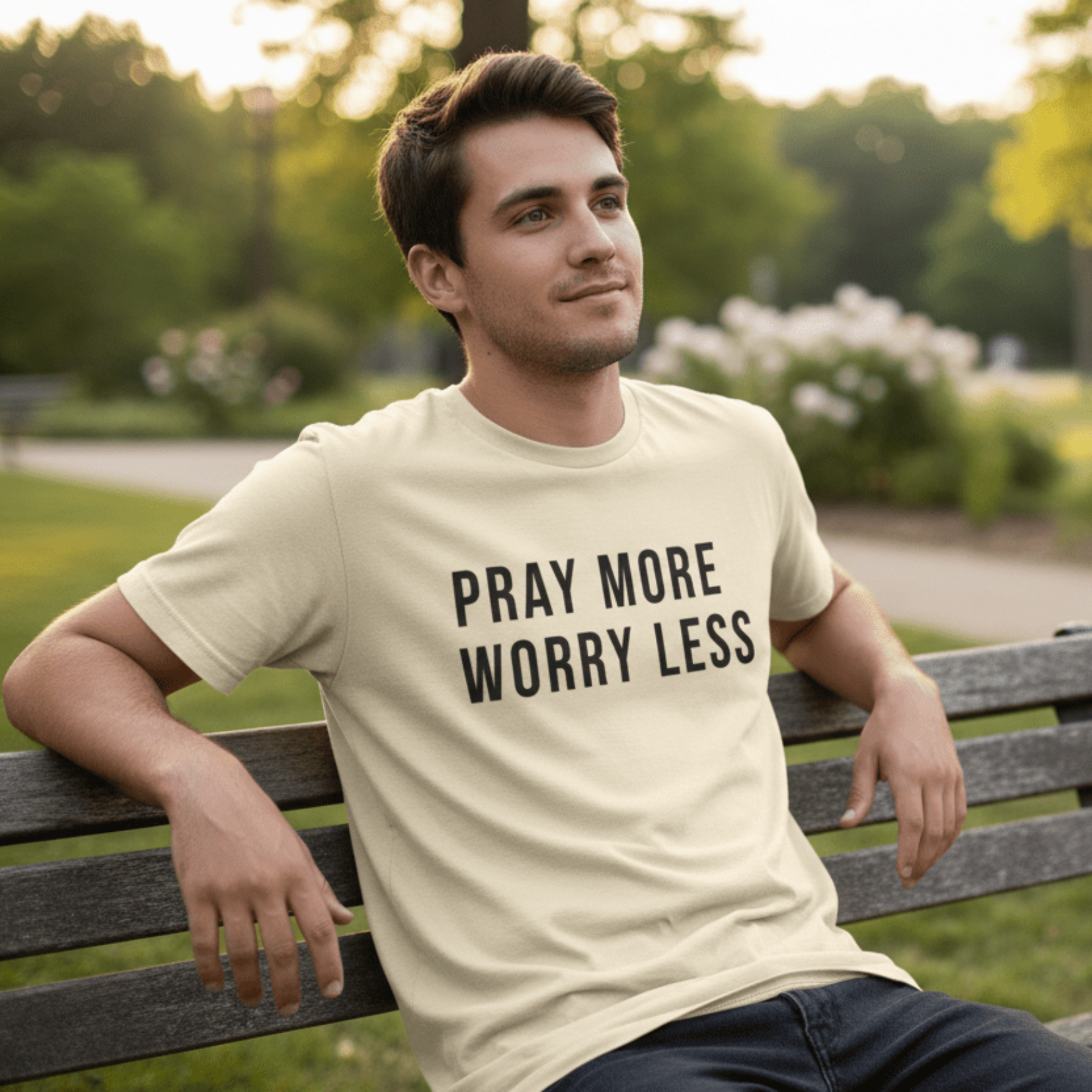 Pray More Worry Less T-Shirt | Minimal Christian Faith Shirt | Inspirational Graphic Tee - Held & Anchored